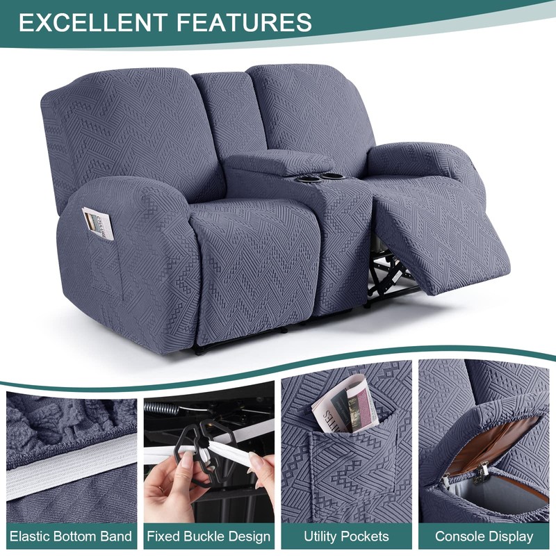 Ruaozz Stretch Loveseat Recliner Covers with Console 4-Pieces Recliner Sofa