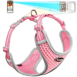 ThinkPet Pink Dog Harness,Reflective Breathable Soft Air Mesh with QR Code Dog Tag Choking Free for Puppy Small Medium Dogs Cats Medium Dogs Cats Medium Dog Harness
