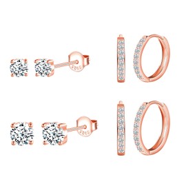 CPSLOVE Women's and Men's Creole Earrings 925 Sterling Silver Elegant Cubic Zirconia Hoop Earrings Girls Boys Fashion Solitaire Zircon Stud Earrings Diameter 1.2 cm/1 cm/0.6 cm/0.4 cm 4 Pairs Set,