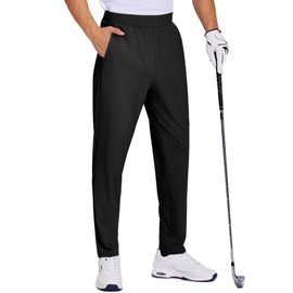 PINSPARK Men's Golf Pants Stretch Lightweight Quick Dry Pants UPF50+ Elastic Waist Pants with Zipper Back Pocket Joggers Black