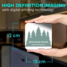 1 x Square Jumbo Size Coaster 12cm Sherwood Forest England Camping Cork Backed MDF Glossy Tea Coffee Accessory #60859