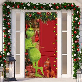 WKPBJX Christmas Door Cover, Christmas Decoration, 90 CM x 180 CM Christmas Door Banner, Christmas Door Hanging Banner Backdrop, for Christmas Inside Outside Use