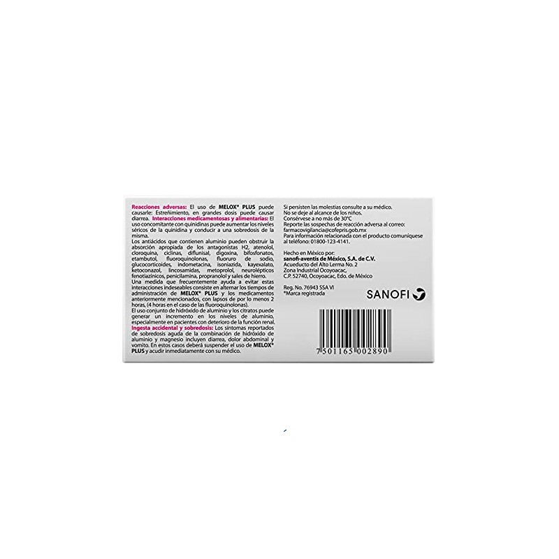 Melox Plus Cereza Antiácido Antigas Tabletas Cuentas