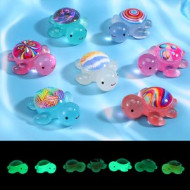 TIESOME 14 Pcs Luminous Resin Turtles, Mini Resin Turtles 7 Colors Mini Figurines Glow in The Dark Sea Animal Decor for Fish Tank Fairy Garden Micro Landscape DIY Crafts