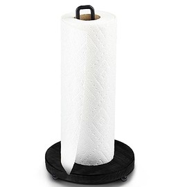Tribello Modern Farmhouse Paper Towel Holders for Kitchen, Vintage Wire and Wood Countertop Paper Towel Holder - Black Edition