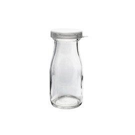 The Dairy Shoppe Glass Milk Bottle, Heavy Glass with Extra Lids, Creamery Style (4, Half Pint Decanter)