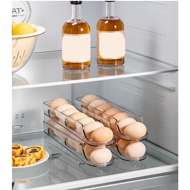 LECINAL Egg Holder for Fridge,Stackable 1-4 Tiers Container,Auto Rolling Fridge