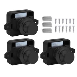 Abiyou 3 x Cabinet Lock Catch, Button Drawer Lock, Push Button Lock, Push Lock Lock, Push Button Catch Door Lock, for Cabinet, Motorhome, Ship (Black)