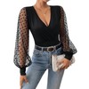 GORGLITTER Women's Bodysuit Polka Dot Mesh Bodysuits V-Neck Women's Bodysuit