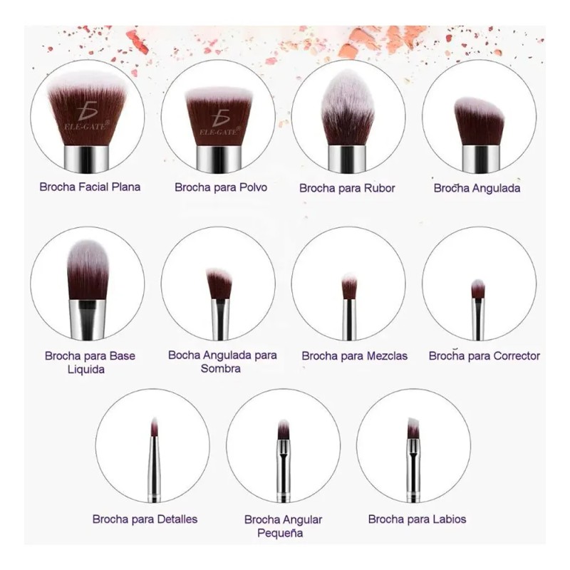 Set 11 Brochas Maquillaje Orgánicas Ecológicas Profesional Alta Calidad Color