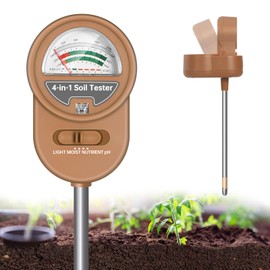 Soil Moisture Meter 4-in-1 Soil Ph Meter Water Monitor Soil Moisture/Light/Nutrients/pH Meter for Gardening Lawn Farming Indoor & Outdoor Promote Plants Healthy Growth No Batteries Required (Brown)