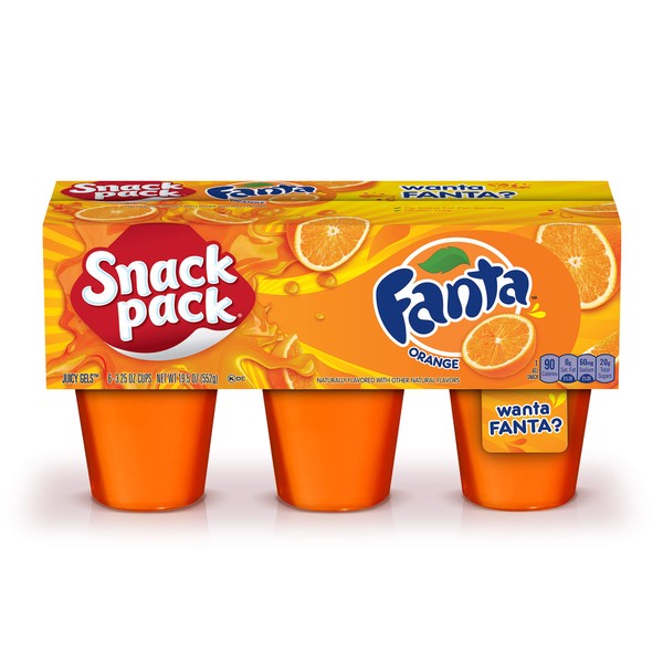 Snack Pack Fanta Orange Flavored Juicy Gels, 6 Count Snack Cups, 19.5 Ounce (Pack of 8)