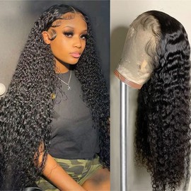 Alibeauty 13x4 Lace Front Wigs Human Hair Wigs for Black Women 180% Density HD Transparent Water Wave Lace Frontal Wigs Human Hair Pre Plucked Bleached Knots Gluesless Lace Wigs 22 inch