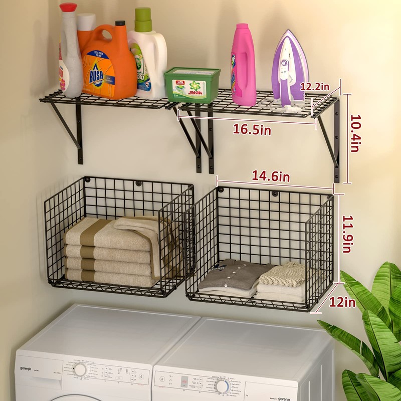 3IngSeagulls 2 Pack Laundry Room Shelves, Wire Baskets with 8