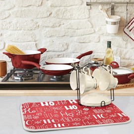 ZzWwR Christmas Santa Laugh Hohoho Pattern Absorbent Dish Drying Mat Microfiber Kitchen Countertop Table Protector Multi-Purpose Counter Rack Sink Drainer Pad (16" x 18")