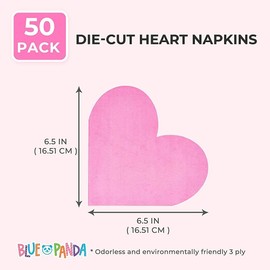 Heart Shaped Paper Napkins for Valentine's Party, Hot Pink (6.5 x 6.5 In, 50 Pack)