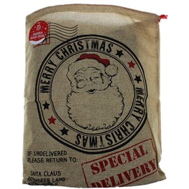 Festive Wonderland Hessian Santa Sack, Brown/Red, 60 x 50cm