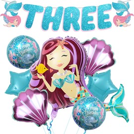 KatchOn, Big Mermaid Birthday Decorations - Pack of 8 | Mermaid 3rd Birthday Decorations | Mermaid Balloons for 3rd Birthday | Mermaid Party Decorations | Little Girls 3rd Birthday Party Decorations