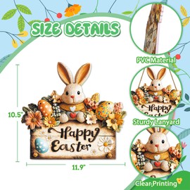 BDDYYI Easter Bunny Sign Happy Easter Door Sign Easter Wreaths for Front Door Cute Rabbit Hanging Plaque Easters Rabbit Door Hanger for Spring Farmhouse Doors Windows Porch Home Decoration