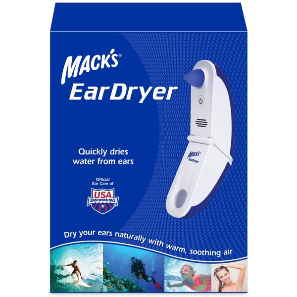 Mack's Ear Dryer - Soothing Electronic Warm Air Ear Dryer for Swimming, Showering, Water Sports, Surfing, Scuba and Hearing Aid Use