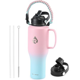 RAYMYLO Insulated Water Bottle 40oz (Cold for 48 Hrs), Stainless Steel Water Bottle with Handle & Straw Lid & Paracord Handle, Triple Wall Vacuum Leakproof Travel Flask, Fit in Any Car Cup Holder