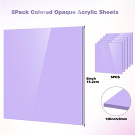 Adrattnay Purple Acrylic Sheets 1/8 Thick, 5Pcs 6 x 6in Cast Acrylic Sheets 3mm for Laser Cutting, Opaque Acrylic Sheets Acrylic Panel with Protective Paper for Laser Engraving Material DIY Crafts