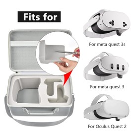 Comecase Hard Carrying Case for Meta Quest 3s/ Quest 3/ for Oculus Quest 2 Official Original/Elite Strap VR Headset and Controller Accessories, Portable Travel Storage Bag for Home, Outdoor - Grey