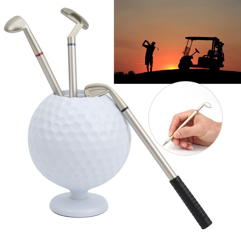 Mini Desktop Golf Ball Pen Holder with 3 Golf Cue