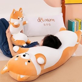 Long Shiba Inu Plush Pillow Giant Stuffed Animals Dog Sleeping Pillow Corgi Plush Body Pillow Cartoon Soft Dog Hugging Pillow for Kids Birthday,Valentine,Christmas (Yellow,130cm/51.18inch)