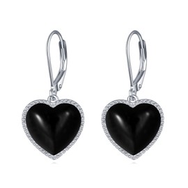 YONFQE Black Onyx Leverback Dangle Earrings Sterling Silver Fashion Jewelry Gifts for Women Lady
