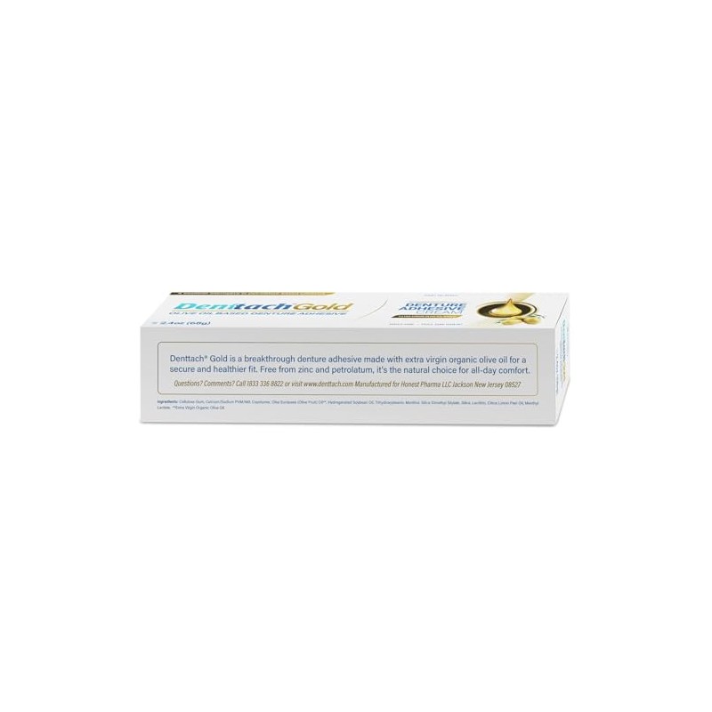 Denttach Gold Denture Adhesive, Petroleum Free Olive Oil Based Premium