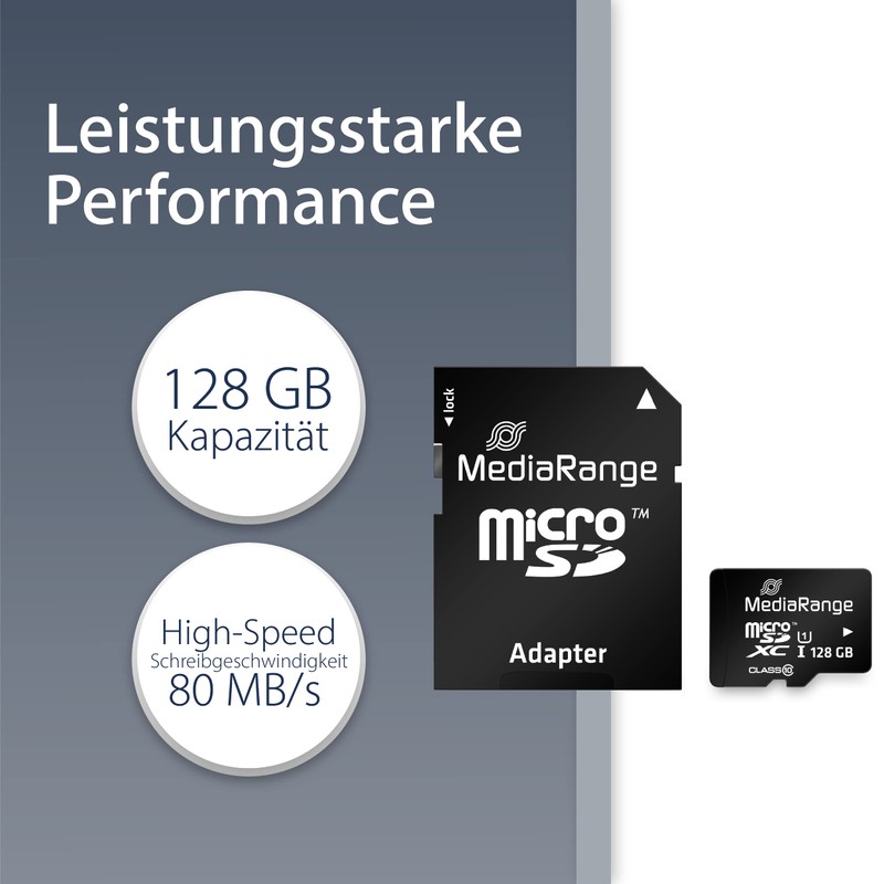 MediaRange Micro SDXC Memory Card with SD Adapter 128GB -