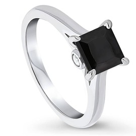BERRICLE Sterling Silver Solitaire Rings Black Princess Cut Cubic Zirconia CZ Promise Ring for Women, Rhodium Plated 1.2 Carat Size 8.5