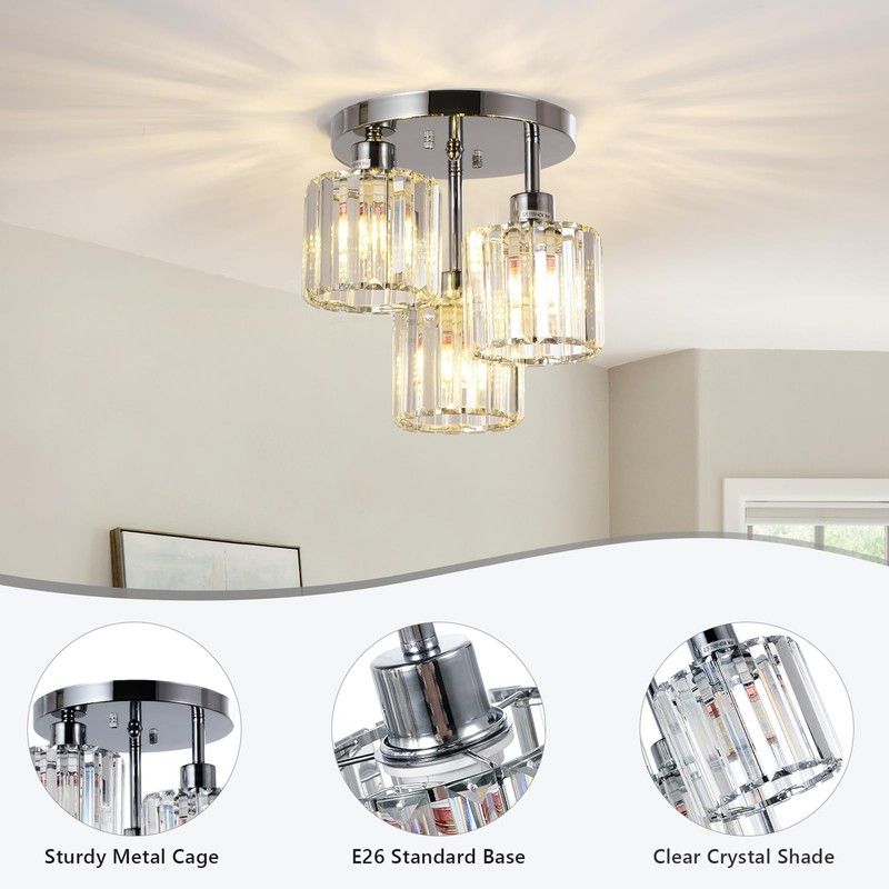 PAUFUL Semi Flush Mount Ceiling Light,3-Light Modern Close to Ceiling