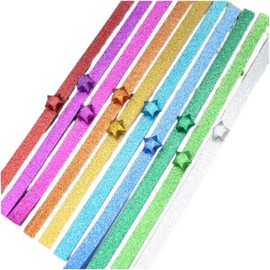 Leadigol 100 Sheets Origami Star Paper Strips, 10 Colors Glitter Lucky Star Paper Colorful Decoration Folding Paper DIY Origami Stars for Gifts Arts Crafting Supplies