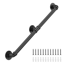 Groking 5FT Industrial Stair Railing Wall Mount Staircase Handrail φ1.3" Pipe Hand Rail for Steps Grab Bar Foot Rail Vintage Pipe Railing Black Deck Handrail for Outdoor Indoor Stairs Porch