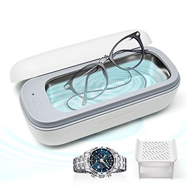 Ultrasonic Cleaner, Portable Ultrasonic Jewelry Cleaner with Watch Holder, 40Khz Low Noise Jewelry Cleaner Ultrasonic Machine 3 Min Cleaning Time(White)