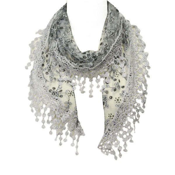 Wrapables Embroidered Floral Lace Triangle Scarf, Silver Grey