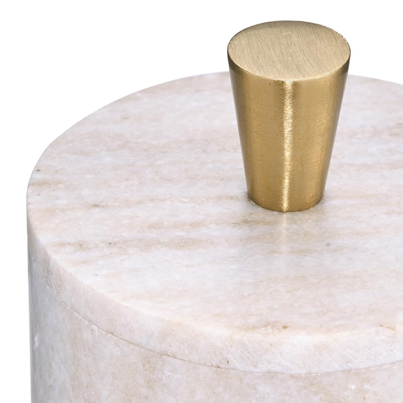 Queenza Marble Salt Cellar with Lid and Brass Knob (Brown)