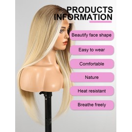 WOKESTAR Long Wigs for Women Synthetic Heat Resistant Hair with Fringe Natural Wigs for Daily Use Blonde with Highlights Color