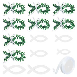 BGTLJKD 40 Piece Communion Decoration Set, Fish Christening Decoration Made of Rattan, Wooden Fish Scatter Decoration, Fish Eucalyptus Table Decoration, Christening Table Decoration Set with Ribbon