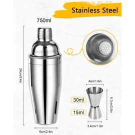 LIVEHITOP Cocktail Set, Stainless Steel Cocktail Mixing Set, Professional Bartender Kit with 750 ml Shaker Recipe Book, Gift for Home, Party, Bar
