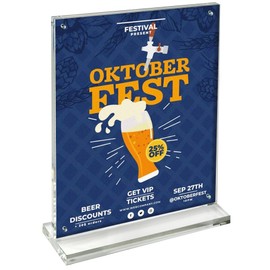 Azar Displays 104778 Slim Deluxe Acrylic Block Frame 8.5” x 11” on Acrylic Base with Magnet Closure and Rubber Bumpers, Portrait/Vertical