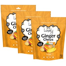 Lovely Candy Co. Mango Ginger Chews, Made with Real Ginger, Individually Wrapped, 5oz (3-Pack) | Gluten-Free, Non-GMO, NO Artificial Ingredients, NO High Fructose Corn Syrup