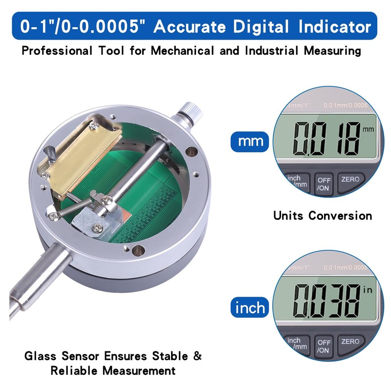 Electronic Digital Dial Indicator with Magnetic Base Holder Fine Adjustable