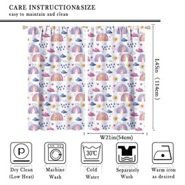 Llylumty Boho Rainbow Blackout Curtains,Bohemian Rod Pocket Cute Cartoon Colorful Cloud Stars for Girls Nursery Bedroom Lovely Heart Living Room Window Drapes Treatment,2 Panel Set,20.5x45in Decor