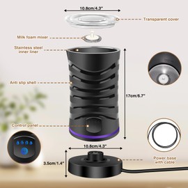 Milk Frother, Electric Milk Frother, 4 in 1 Milk Steamer, 20oz/600ml Automatic Warm and Cold Foam Maker for Coffee, Latte, Cappuccino, Macchiato, Hot Chocolate, Auto Shut-Off, Silent Operation, Black