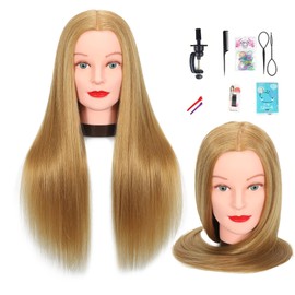 TKIMHEQ Mannequin Head with Hair 60% Human Hair Straight Hair 24" Doll Head with Hair Light Brown Color Practice Hair Braiding Training Head Hair Styling Cosmetology Manikin Head for Hairdresser (27#)