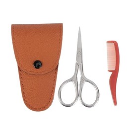 Mikinona 2pcs Professional Beard Scissors Set Precision Shears for Mustache Beard Trimming Leather Beauty Case