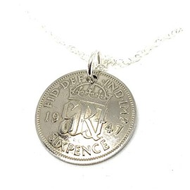 OCC Old Coin Cufflinks Domed Pendant 1947 Lucky sixpence 78th Birthday plus a Sterling Silver 18in Chain